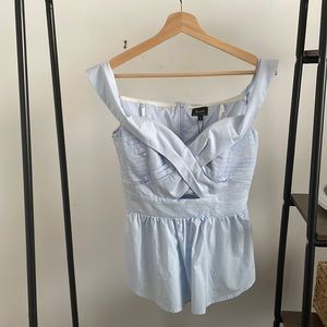 Light blue off-the-shoulder Bardot top